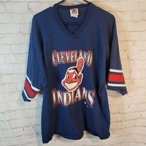 Men's Vintage Team Rate MLB Cleveland Indians baseball jersey shirt, size L/G
